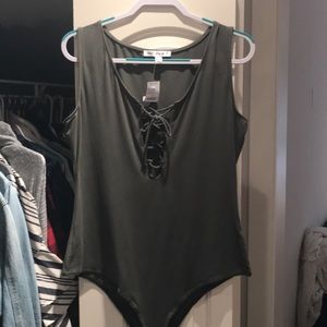 Olive green lace up body suit